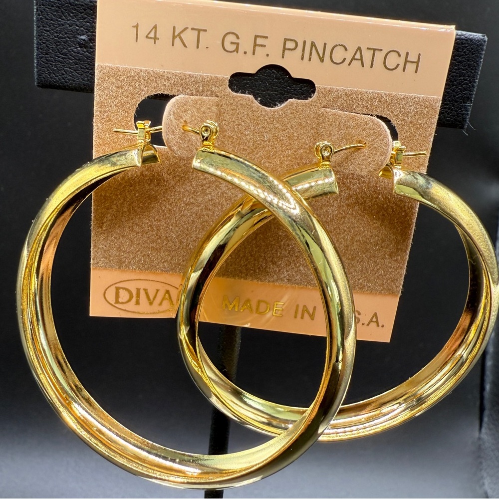 Diva 14KT Gold-Tone Double Hoop Pincatch Earrings